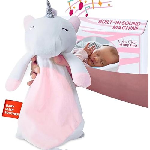 4-in-1 Sound Machine, Baby Lovey, Blanket - White Noise & Lullaby Plush Unicorn Calms & Reduces Wakeups, Helps Toddler Sleep Longer - Proven Sleep Aid -Musical BPA-Free, Machine Washable Newborn Gift