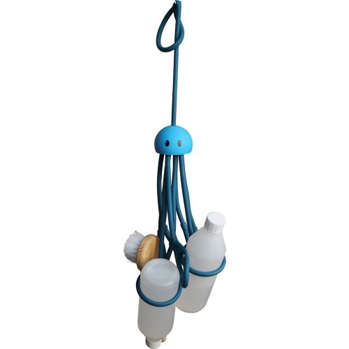 Formverkert Octopus Shower Caddy (in Blue) - Shower Gel Shampoo Conditioner Brush Razors Toys Accessories Holder, 9 Slots, Fits All Sized Bottles, Stylish Fun Bath Shower Organizer, Designed in Sweden