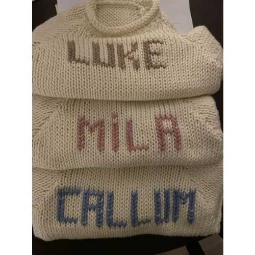 Natural Cotton-9/12, 12 mos, 12/18 mos Name or 3-letter Monogram Handknit Cotton