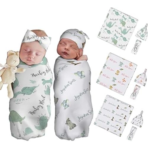 Personalized Baby Swaddle - Boy & Girl Blankets with Name, Newborn Swaddle Wrap (Animals)