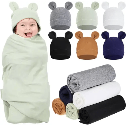 6 Sets Baby Swaddle Blanket with Hats Receiving Blankets for Boys Girl Baby Receiving Blankets Newborn Swaddle Wrap Hospital Receiving Blankets for 0-6 Mouths Unisex Baby Boys Girls