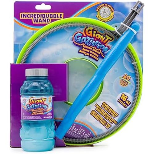 Gazillion Bubbles Incredible Bubble Wand - Make Gigantic Bubbles & Delight Friends W/ 16 Oz Giant Bubble Solution - For Age 3+