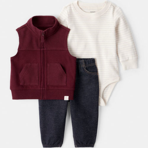 Red Baby Boy 3-Piece Vest Long-Sleeve Bodysuit & Pant Set | Carter’s Oshkosh Canada