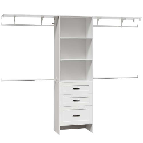 Closet Storage System, Closet System with 3 Drawers, Multifunctional Storage Wardrobe, Walk-in Wardrobe Organizer, Closet with Hanging Rods, Garment Rack, for Bedroom Cloakroom, White WW60LY01