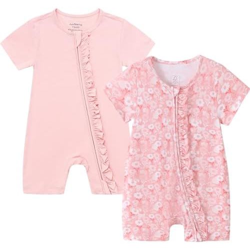 JunNeng 2Pcs Baby Girl Viscose from Bamboo Sleeper, 2 Way Zipper Romper, Short Sleeve One Piece 0-18 Months