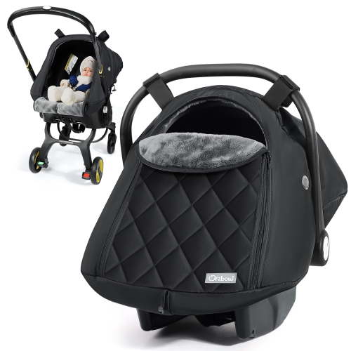 Orzbow Winter Baby Car Seat Cover with Front Zipper Door, Cold Weather Carseat Cover Canopy, Side Breathable, Rain, Snow and Wind Proof Car Seat Carrier Canopy Cover, Machine Washable, Black