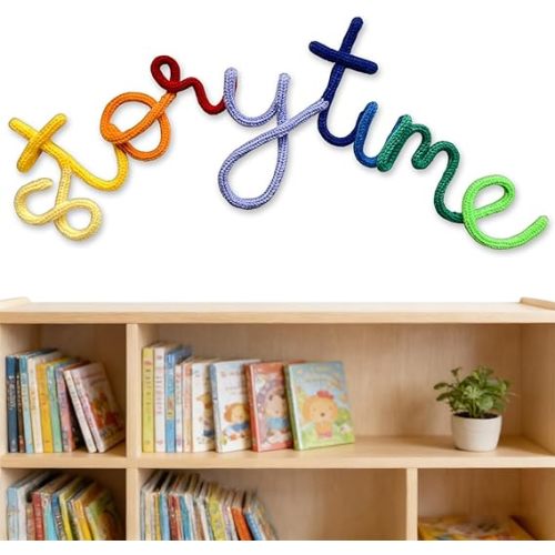 Handmade Storytime Wall Sign-Knitted Wire Storytime Sign Reading Corner Sign Decor story time wall sign wire Letters Book Corner Decor for Kids Room Nursery & Playroom (Rainbow Story)