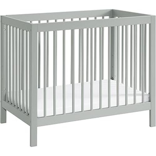 Oxford Baby Essentials Island Mini 4-in-1 Convertible Crib with Round Spindles, Gray, GreenGuard Gold Certified