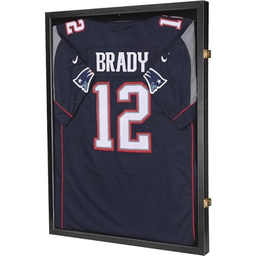Vefera Jersey Frame Display Case ,Jersey Shadow Box with 98% UV Protective Acrylic Door for Football,Basketball,Baseball Sports Jersey (Black, 1 Pack)