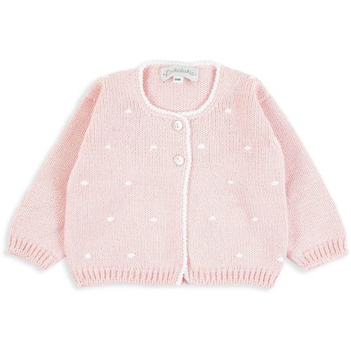Pippa Pink Knitted Cardigan with Hand Embroidered White Dots