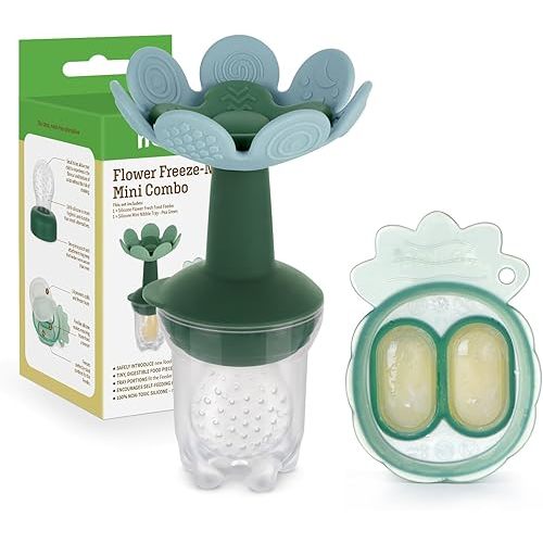 Haakaa Flower Baby Fresh Fruit Food Feeder with Mini Freezer Nibble Tray, Breastmilk Popsicle Mold for Baby Cooling Relief, Food Grade Silicone Baby Mesh Feeder for Infants 4M+ (SkyBlue)
