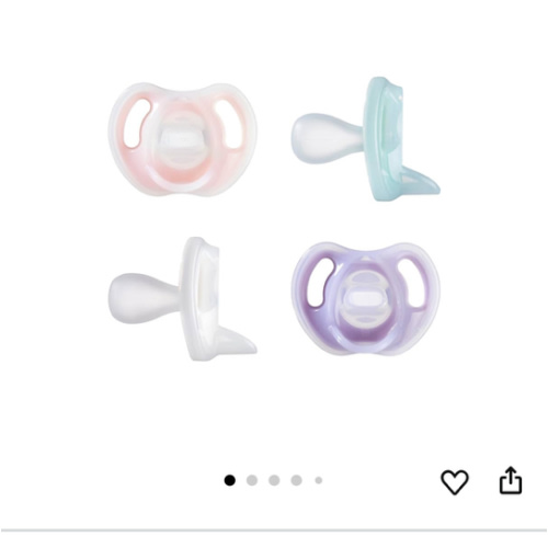 Tommee Tippee Ultra-Light Silicone Pacifier, 0-6 Months, Symmetrical One-Piece Design, BPA-Free Silicone Binkies, Pink/Purple/Green, Pack of 4