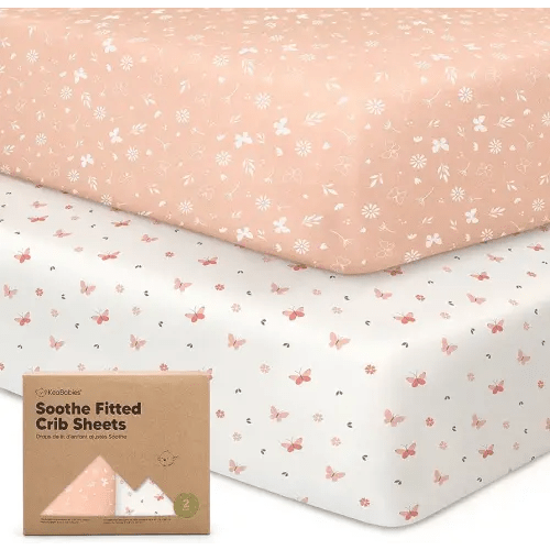 2-Pack Organic Crib Sheets for Girls - Jersey Fitted Crib Sheet, Baby Crib Sheets Neutral, Crib Mattress Sheet, Cotton Crib Sheets, Breathable Crib Sheet, Baby Mattress Sheets (Butterflies)