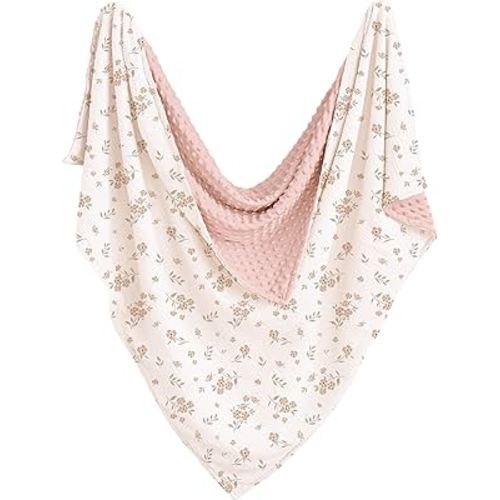 Konssy Baby Blankets for Unisex Boys Girls, Super Soft Nursery Minky Blankets with Muslin Cotton Front and Dotted Fleece Backing, Printed Bed Throws Newborn