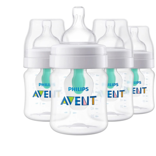 Philips AVENT Anti-Colic Infant Wide Neck Bottles, AirFree Vent, 4oz, 4pk, Clear, SCY701/04