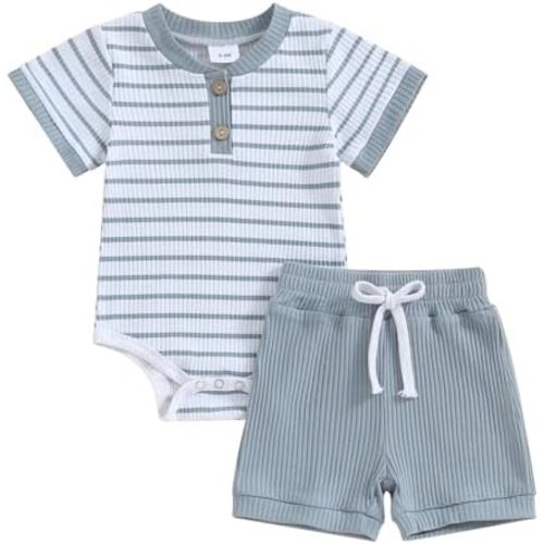 Newborn Baby Boy Girl Clothes 3 6 9 12 18 Months Ribbed Knit Short Sleeve Romper Shorts Set Infant Summer Outfits