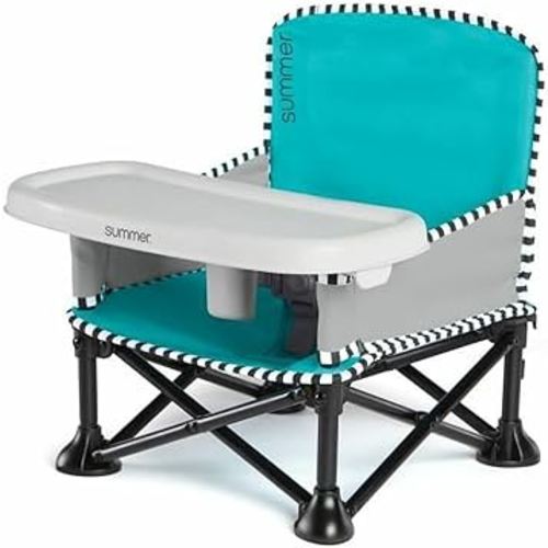 Summer by Bright Starts Pop 'N Sit Portable Booster Chair, Floor Seat, Indoor/Outdoor Use, Compact Fold, Aqua Sugar, 6 Mos - 3 Yrs