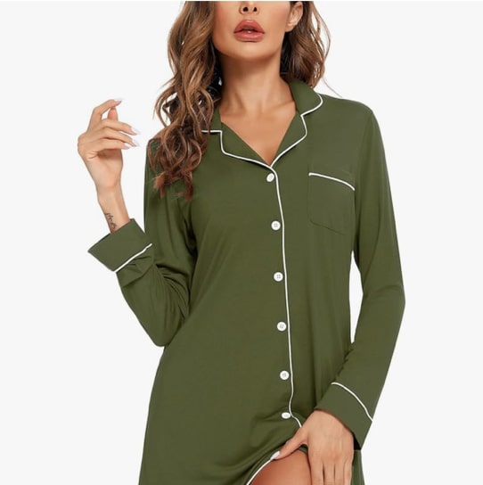Samring Pajama Nightgown for Women Short/Long Sleeve Button Down Nightwear Top Boyfriend Sleep Shirts Nightdress S-XXL