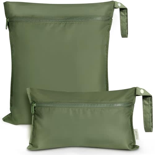 haakaa Waterproof Wet Bags for Baby Wet Dry Bags for Cloth Diaper, Swimsuit & Travel, 2pcs, Olive Green