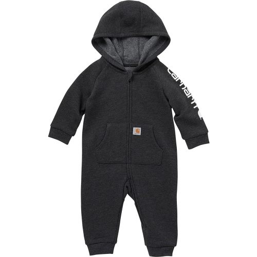 Carhartt Baby Boys' Long-Sleeve Zip-Front Hooded Coverall - 12 Months - Caviar Black Grey Heather