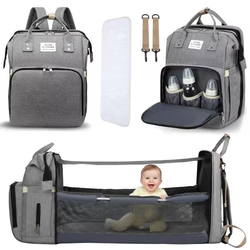 Kailwokk Baby Diaper Bag Backpack, Waterproof Baby Bag with USB Port, Changing Station, Gray