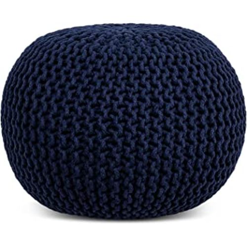 FRELISH DECOR Round Pouf Ottoman Hand Knitted Cotton Poufs Footrest,Foot Stool, Knit Bean Bag Floor Chair for Bed Room Living | Room | Accent Seat | Boho Decor | Stuffed Pouffe (20x20x14 Inch, Navy)