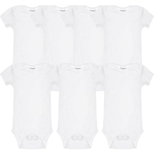 Everyday Kids 7 Pack White Short Sleeve Baby Bodysuits for Boys and Girls