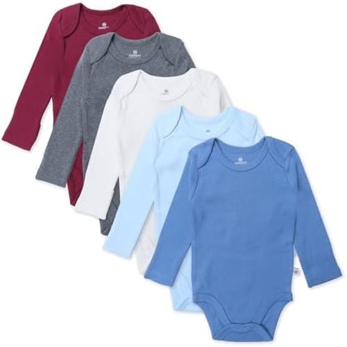 HonestBaby baby-boys 5-pack Long Sleeve Bodysuits One-piece 100% Organic Cotton for Infant Baby Boys
