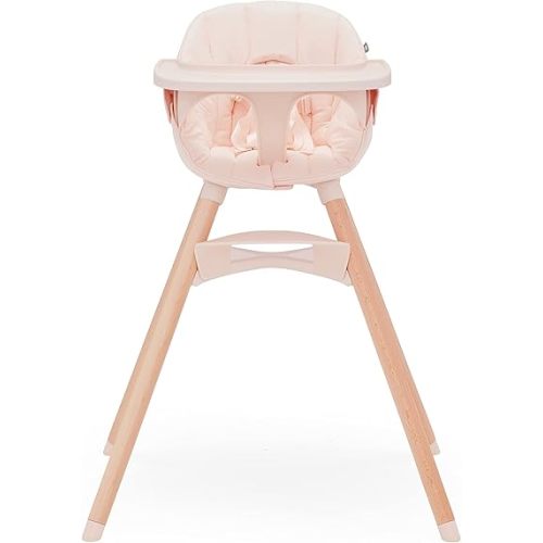 Lalo The Chair Convertible 3-in-1 High Chair - Wooden High Chair for Babies & Toddlers, Baby High Chair with Dishwasher Safe Tray, Adjustable Footrest & Machine Washable High Chair Cushion, Grapefruit