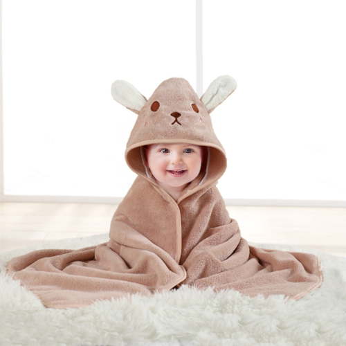 MONEHANE Baby Bath Towel, Absorbent Large Hooded Towel for Kids, Newborn, Babie, Toddler, Infant, Brown Rabbit, 31.5 x 31.5 inch