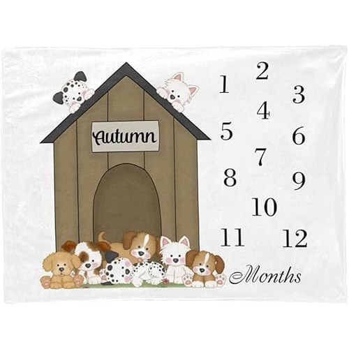 Personalized Baby Blanket Puppy Dog Milestone Custom Nursery Swadding Blankets 30x40 Inches for Baby Boy Girl with Name Baby Shower Birthday Gift