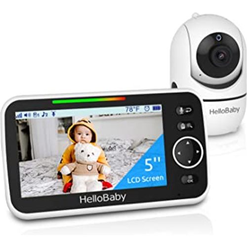 HelloBaby Monitor, 5''Display, Pan-Tilt-Zoom Video Baby Monitor with Camera and Audio, Night Vision, 2-Way Talk, Temperature, 8 Lullabies and 1000ft Range Baby Monitor No WiFi Ideal for Gifts