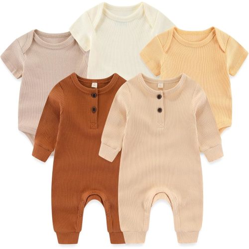 Newborn Baby Bodysuit Soft Ribbed Romper Infant Boy Girl Clothes Set 0-12 Months