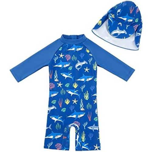 upandfast Baby/Toddler Swimsuit UPF 50+ Sun Protection One Piece Zipper Bathing Suit with Sun Hat Infant Beach Swimwear