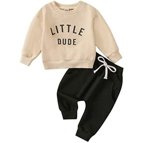 Toddler Newborn Baby Boy Outfit Long Sleeve Little Dude Print Sweatshirt Top Long Pants Infant Fall Winter 2PCS