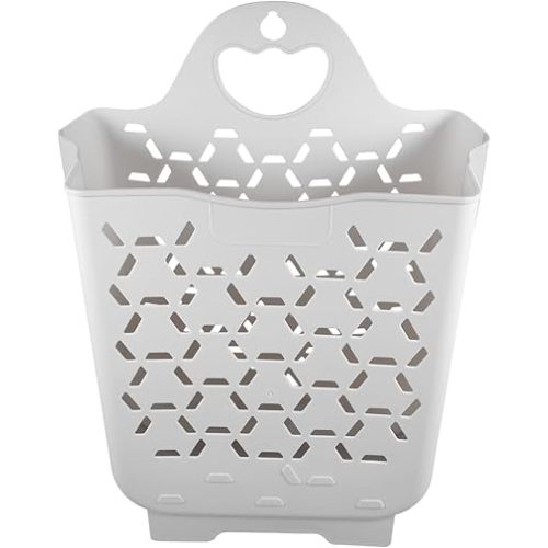 Amosfun Collapsible Hanging Laundry Basket Wall Mounted Foldable Laundry Hamper with Carry Handle Space-Saving Dirty Cloth Storage 15.15 X 11.79 X 6.69 Inch