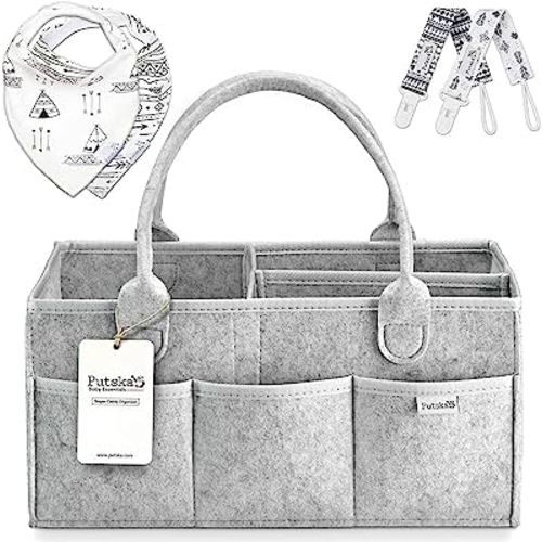 PUTSKA Baby Diaper Caddy Organizer: Portable Holder Bag for Changing Table and Car