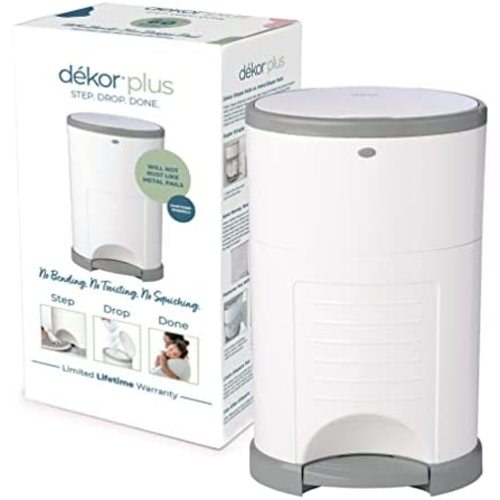 Dekor Plus Hands-Free Diaper Pail | White | Easiest to Use | Just Step – Drop – Done | Doesn’t Absorb Odors | 20 Second Bag Change | Most Economical Refill System |Great for Cloth Diapers