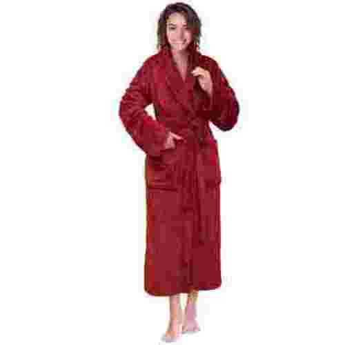 PAVILIA Dark Red Women Robe Fleece Plush Soft, Fluffy Fuzzy Cozy Warm Lightweight Bathrobe, Shower Spa House Long Robe for Women, S/M