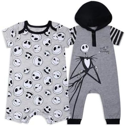 Disney Nightmare Before Christmas Boys’ Coverall Bodysuit and Short Sleeve Bodysuit for Newborn and Infant – Grey