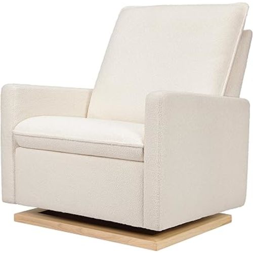babyletto Cali Pillowback Chair and a Half Glider in Chantilly Fleece with Light Wood Base, Greenguard Gold and CertiPUR-US Certified