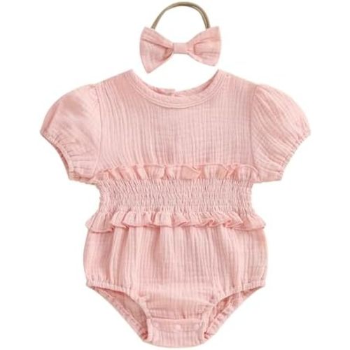 Smocked Baby Girl Clothes Newborn Girl Bubble Romper Short Sleeve Jumpsuit Summer Outfit Cute Infant Clothing