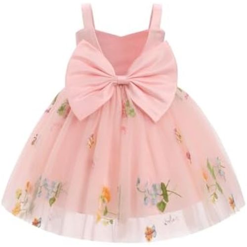 IBTOM CASTLE Toddler Baby Flower Girl Dress Floral Embroidery Pleated Tulle Bowknot Birthday Party Pageant Tutu Dress
