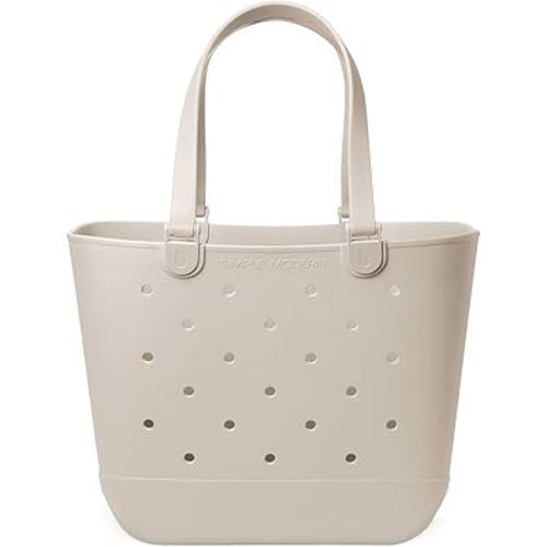 Simple Modern Extra-Large Beach Bag | Waterproof Getaway Rubber Tote with Zipper Pocket for Travel, Pool, Boat, Groceries, Sports | Almond Birch