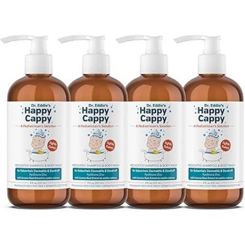 Happy Cappy Dr. Eddie’s Medicated Shampoo and Body Wash- Baby Dandruff Shampoo, Helps Cradle Cap and Seborrheic Dermatitis, Reduces Redness, Dermatologist Tested, Fragrance-Free- 8 Fl Oz (Pack of 4)