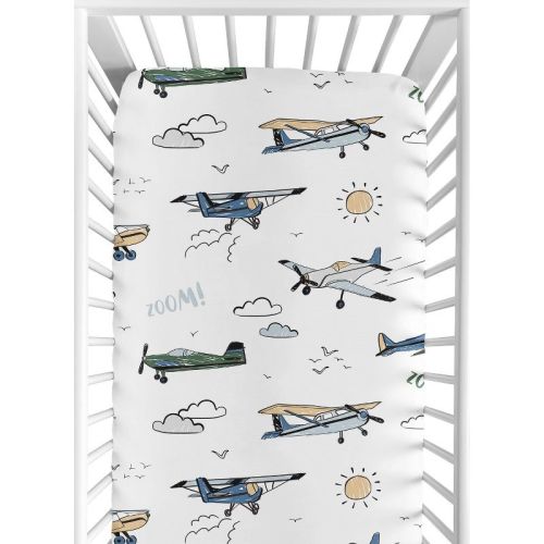 Sweet Jojo Designs Boy Fitted Crib Sheets Set Airplane Green and Blue 2pc