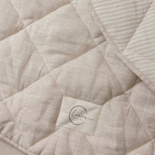 Oat & Gingham Stripe Linen Quilted Play Mat | Soft Natural Linen – Linen Label
