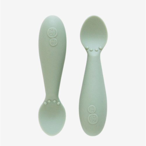 ezpz Tiny Spoon (2 Pack in Sage) - 100% Silicone Baby Spoon for Baby Led Weaning + Purees - 6 Months + - Designed by a Pediatric Feeding Specialist - Baby Essentials & Baby Gifts