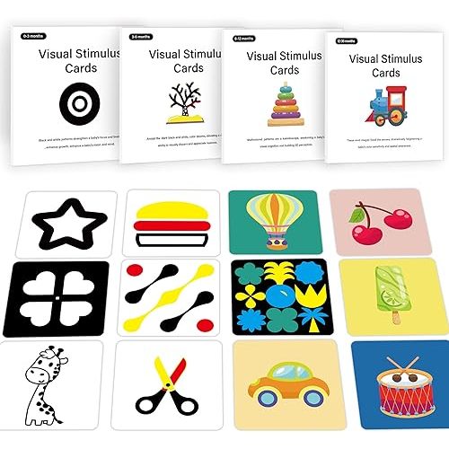 High Contrast Baby Toys for Newborn, 60 Pcs 120 Page High Contrast Baby Cards, Contrast Cards for Infants 0-3-6-12-36 Months, Visual Stimulation Brain Development Learning