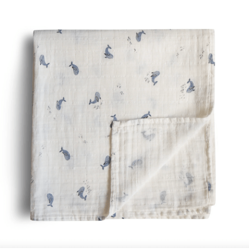 Muslin Swaddle Blanket Organic Cotton (Whales)